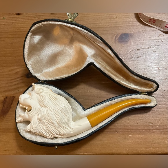 Meerschaum: O Mighty Lion and Sultan sepiolite vintage hand carved duo pipe set. - Picture 4 of 16